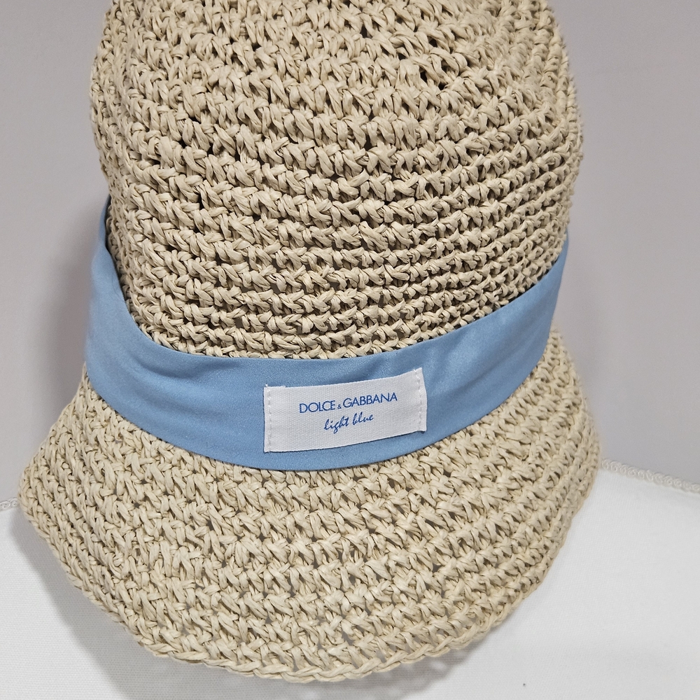 Dolce & Gabbana Natural Straw Sun Hat with Light Blue Band